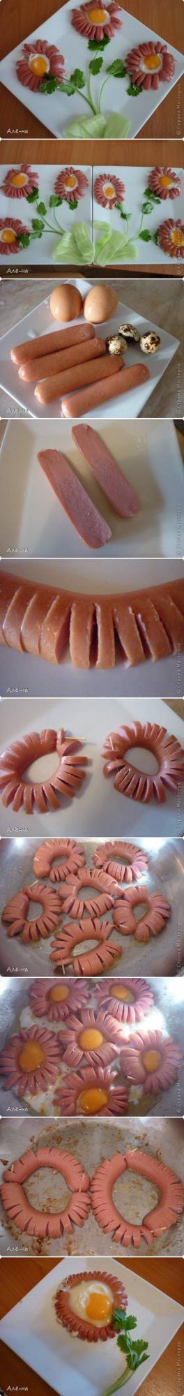 سوسیس و تخم مرغ به شکل گل 