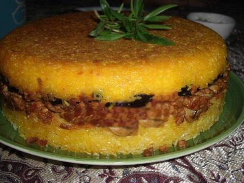 ته چین خوشمزه با مرغ و بادمجان